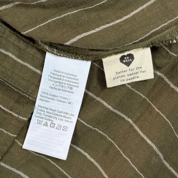Madewell Lightspun Flap-Pocket Olive Green Striped Button Front Oversize Shirt S - Picture 7 of 8